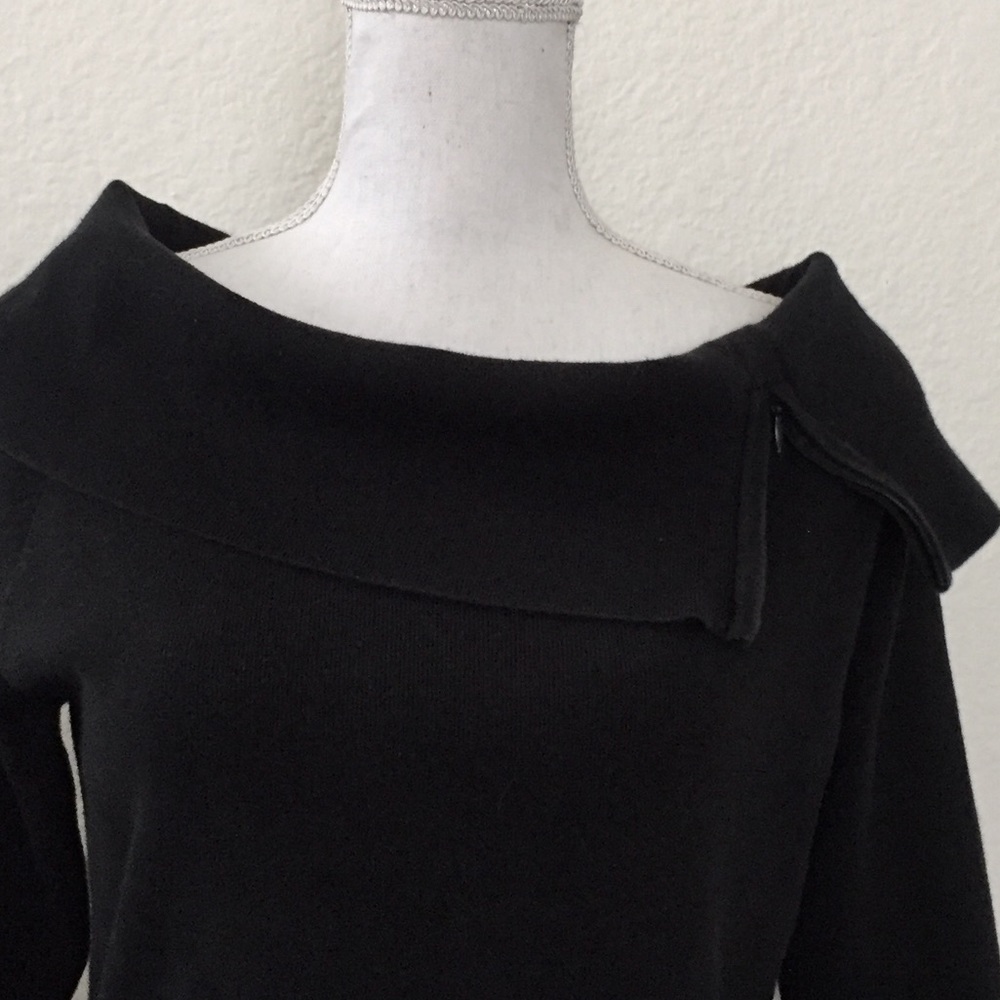 WHBM Black zip Shaw collar knit top. Sz L. EUC